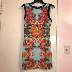 Tropical print cutout dress